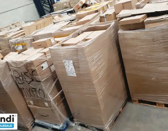 Lote de palets de devolución de Amazon en caja de palets de 1,80 m, producto nuevo en cajas originales