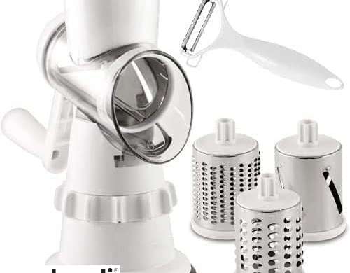As seen on TV Rotary Grater, Vegetable Mandolin Cutting Machine with 3 Drum Sizes &amp; Bonus Two Way Peeler GRAY