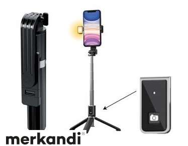Selfie Stick, 106cm Bluetooth Selfie Stick stativ s bezdrátovým dálkovým ovládáním Stabilní stativ s LED světlem