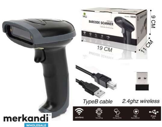 Handheld Scanner Automatic Wi-Fi Wireless Bluetooth Laser Barcode Reader - Handheld Laser USB Barcode Reader, 1D Barcode Scanner Black