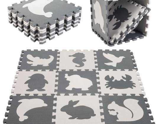 Educatieve schuimrubberen mat puzzel zwart 85 x 85 x 1 cm 9 stukjes