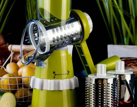 As seen on TV Rotary Grater, Vegetable Mandolin Cutting Machine with 3 Drum Sizes &amp; Bonus Two Way Peeler GREEN