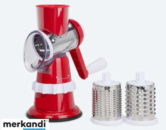 As seen on TV Rotary Grater, Vegetable Mandolin Cutting Machine with 3 Drum Sizes &amp; Bonus Two Way Peeler RED