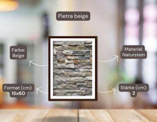 Revêtement mural en carreaux de pierre Pietra beige 15x60 Pierre naturelle