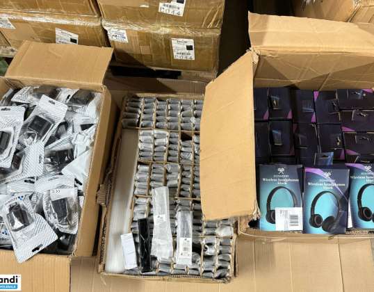 3 pallets of electronics NEW GOODS: DUNMOON wireless headphones, Universal remote controls for SAMSUNG MALATEC TV, IZOXIS Quick Charge universal chargers