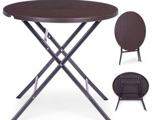 Garden table 79,5cm round folding HDPE imitation wood - brown