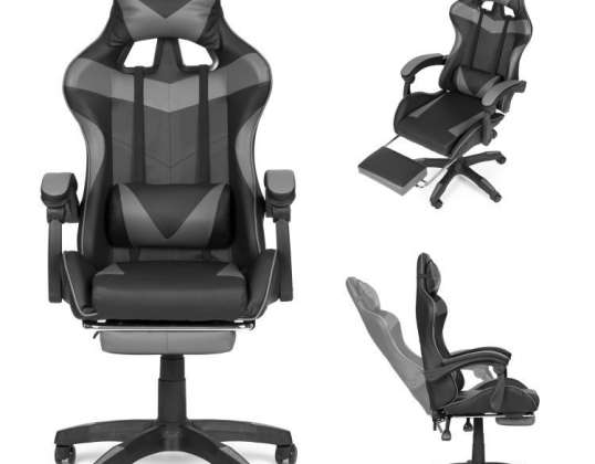 Cadeira de escritório gamer com apoio de pés ajustável e almofadado cinza