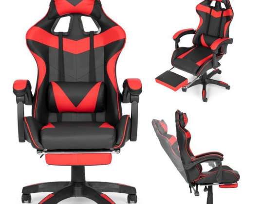 Balde cadeira gamer cadeira de escritório com ajuste e almofadas apoio para os pés vermelho