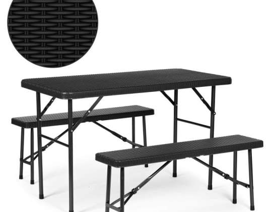 Catering set table 120 cm 2 benches banquet set - black