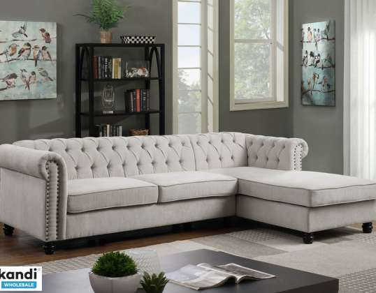 Happy Home Upholstered Design Corner Sofa Light Grey 203 x 88 x 76 cm