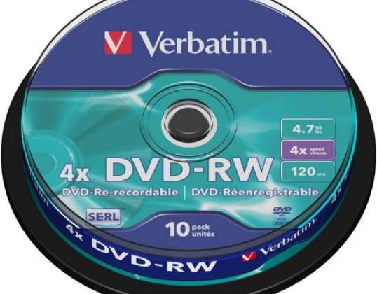 DVD RW 4.7GB Verbatim 4x 10pcs Cakebox 43552