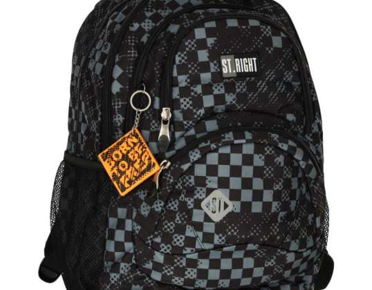 Youth school backpack 4 compartments checkerboard 17 inches