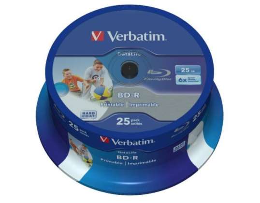 BD R 25GB Verbatim 6x DATALIFE Мастиленоструен бял HTL 25er Cakebox 43811