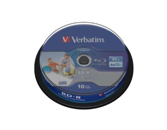 BD-R 25 GB Verbatim 6x DATALIFE Inkjet wit HTL 10er Cakebox 43804