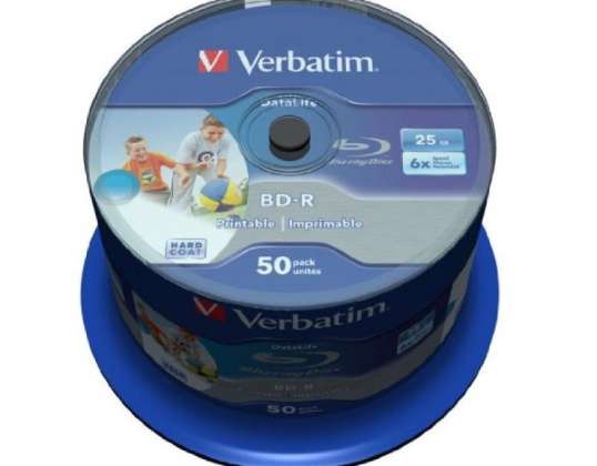 BD R 25GB Verbatim 6x DATALIFE Мастиленоструен бял HTL 50er Cakebox 43812