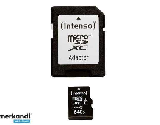 "MicroSDXC" 64GB "Intenso Premium CL10 UHS I" adapterio lizdinė plokštelė