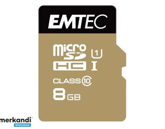MicroSDHC 8GB EMTEC-adapter CL10 EliteGold UHS I 85MB/s blisterkort