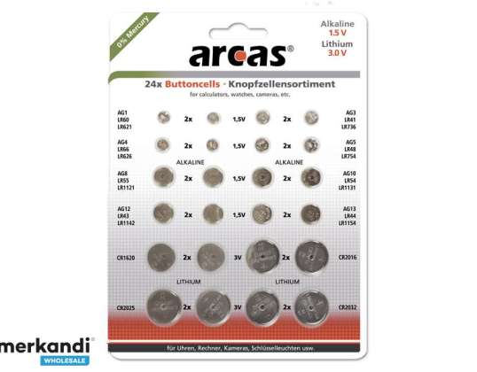 Akumulators Arcas pogas elementi Iestatīt AG1 uz CR2032 0 Mercury 24 gab.