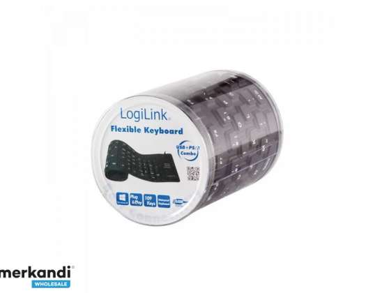 Logilink Tastatur Flexibel Wasserfest USB   PS/2 schwarz  ID0019A