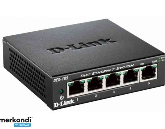 D Link Preto Switch Fio de Cobre 0 1 Gbps 5 Porta 3 U Externo DES 105/E