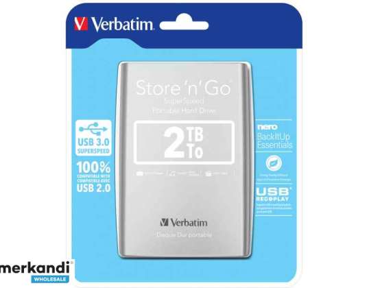 Verbatim Store 'n' Go 2TB Silver External Hard Drive 53189