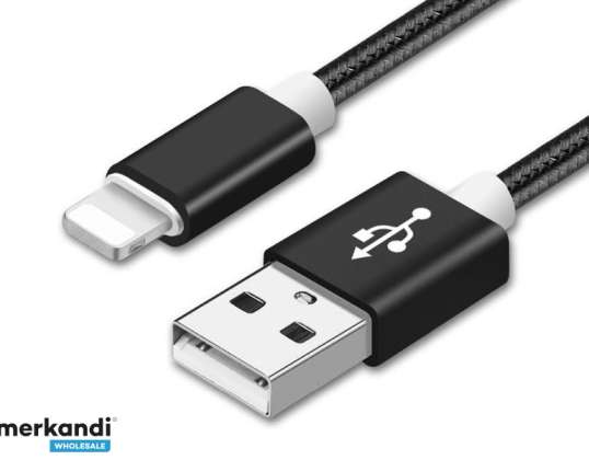 Cable de carga Reekin para Iphone (USB-Lightning) - 1.0 metro (Black-Nylon)
