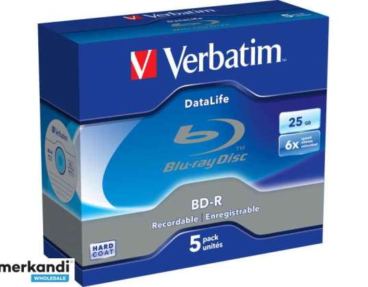 Verbatim BD-R 25GB/1-6x Juvelyrinis dėklas (5 diskų) DataLife Baltas mėlynas paviršius
