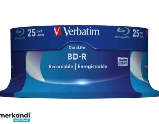 Verbatim BD-R 25GB / 1-6x Cakebox (25 Disc) DataLife fehér kék felület 43837