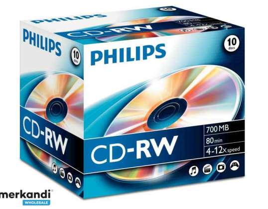 Philips CD-RW 700MB 10 stk juvelveske eske 4-12x CW7D2NJ10/00
