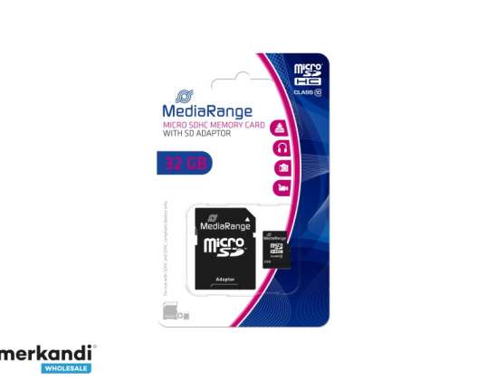 MediaRange MicroSD/SDHC -kortti 32 Gt SD CL.10 sisältää sovittimen MR959