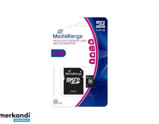 MediaRange MicroSD kaart 8GB CL.10 sh adapter MR957
