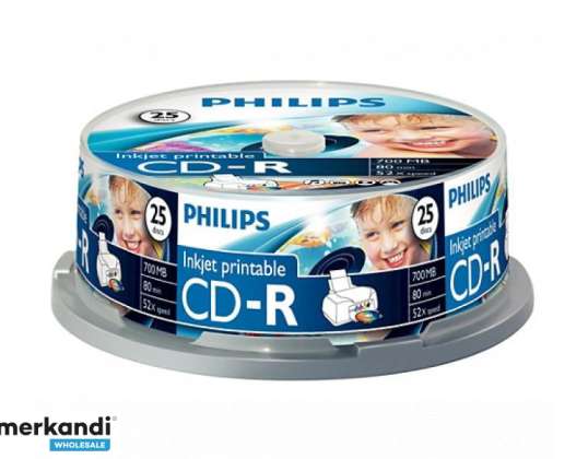 CD-R Philips 700MB 25pz spindel a getto d&#39;inchiostro stampabile CR7D5JB25 / 00