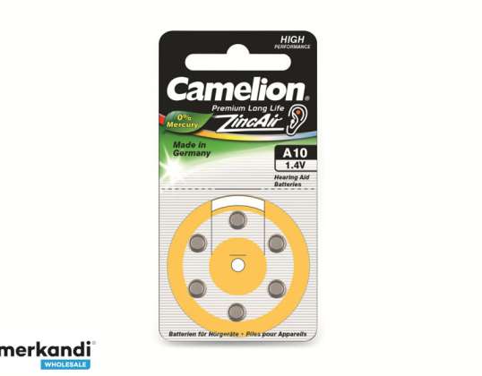 Hearing aid battery Camelion zinc-air cell A10 0% Mercury / Hg yellow (6 pieces)