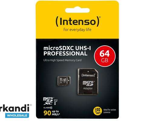 MicroSDHC 64 Go Intenso Professional CL10 UHS-I + Adaptateur blister
