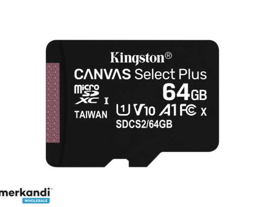 "Kingston MicroSDXC" 64 GB drobės pasirinkimas plius SDCS2 / 64 GB-3P1A