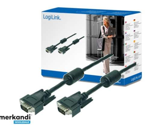 LogiLink kabel VGA 2x stik med ferrit kerne sort 15 meter CV0017