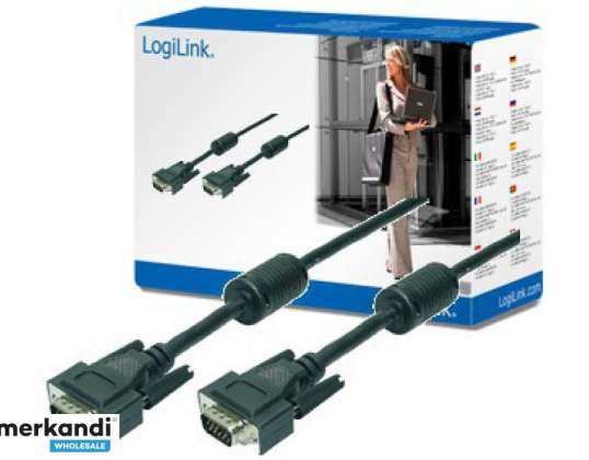 LogiLink-kabel VGA 2x stekker met ferrietkern zwart 20 meter CV0018