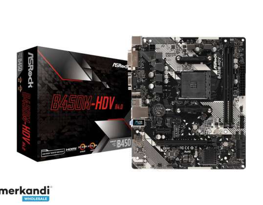 ASRock MB B450M HDV R4.0 AM4 M ATX D Sub/HDMI/DVI DDR4 retail 90 MXB9N0 A0UAYZ