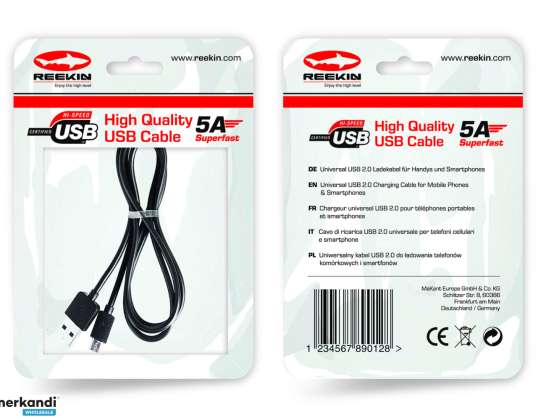 Câble de chargement Reekin 5A SUPERFAST USB Type-C - 1,0 mètre (nylon blanc)
