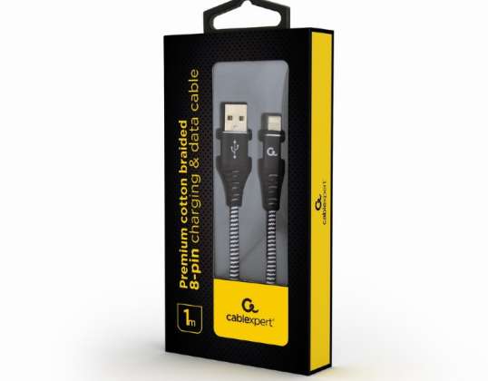 8-stykowy CableXpert Premium w oplocie bawełnianym 1 m CC-USB2B-AMLM-1M-BW