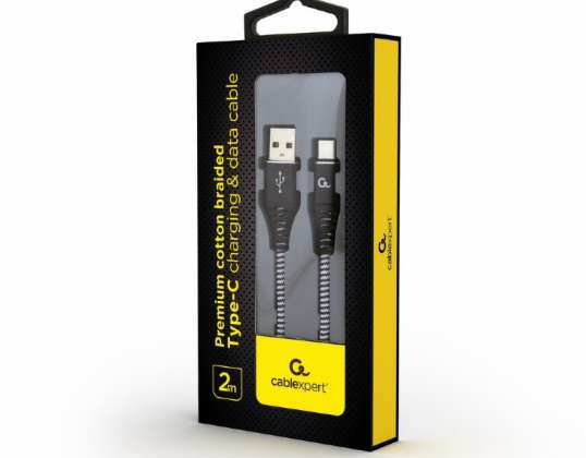 Cablu de încărcare USB CableXpert Type-C 2 m alb-negru CC-USB2B-AMCM-2M-BW