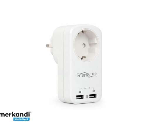 "EnerGenie" adapterio kištukas su integruotu USB įkrovikliu baltas EG-ACU2-01-W