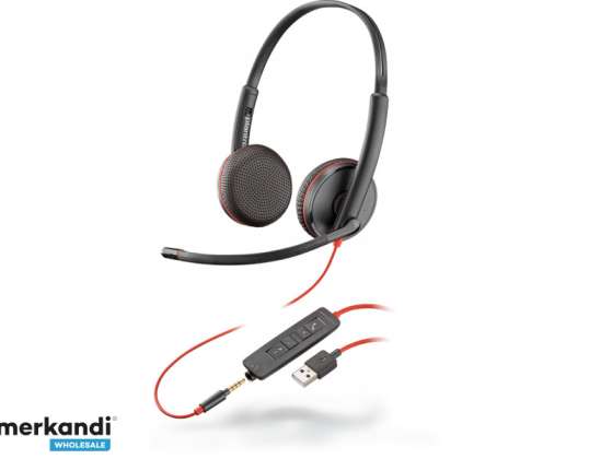 Σετ σετ μικροφώνου-ακουστικών μαύρου σύρματος C3225 Binaural USB + 3.5mm 209747-201