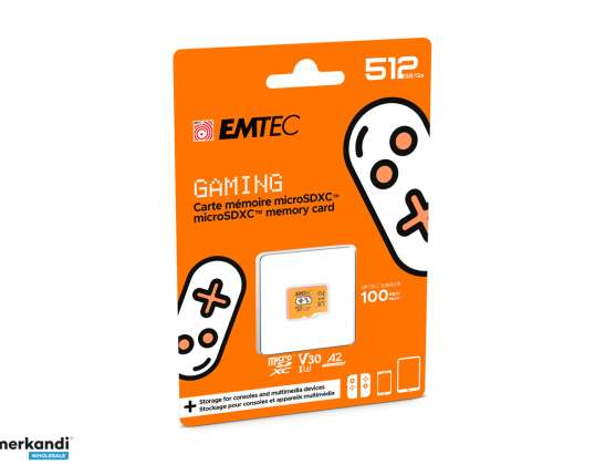 EMTEC 512GB microSDXC UHS-I U3 V30 Igralna spominska kartica (oranžna)