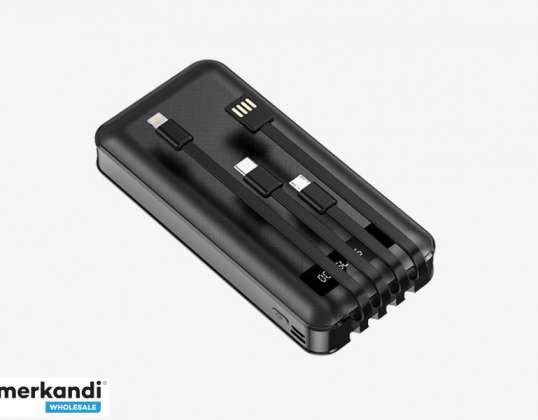 Powerbank 10000 mAh + 4 oplaadkabels (zwart) - USB-gegevenslader - externe batterijback-up - 2000 mAh Powerbank, A-goederen, kantoor- en schoolbenodigdheden