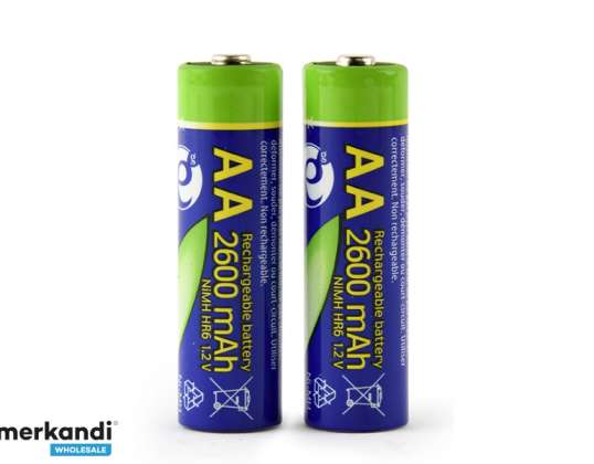 EnerGenie Ni-MH genopladelige AA-batterier, 2600mAh, 2er blister - EG-BA-AA26-01