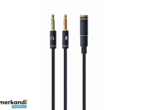 CableXpert 3,5 mm-es 4 tűs apa - 2x 3,5 mm-es sztereó adapter kábel, fekete, fém csatlakozók - CCA-4