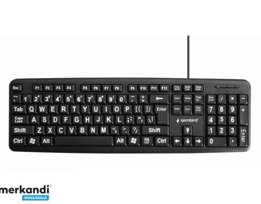 "Gembird" standartinė klaviatūra su didelėmis raidėmis, JAV išdėstymas, juoda - KB-US-103