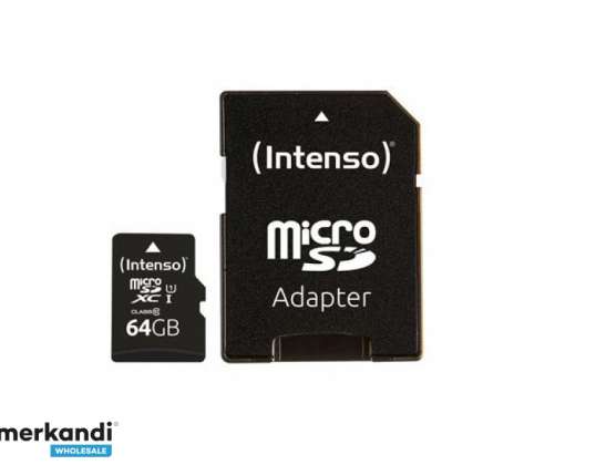 Intenso MicroSD 64GB + sovitin CL10, U1 (läpipainopakkaus)