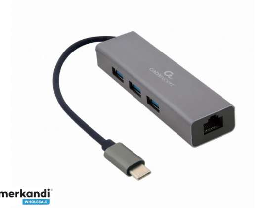Adaptador de rede CableXpert USB-C Gigabit com 3 portas A-CMU3-LAN-01